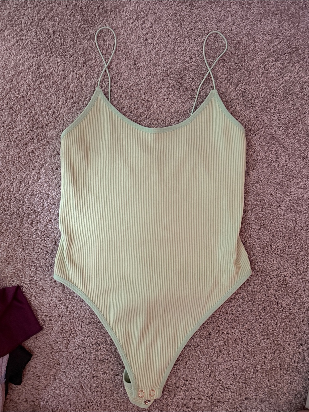 Forever 21 Light Sage Ribbed Spaghetti Strap Bodysuit